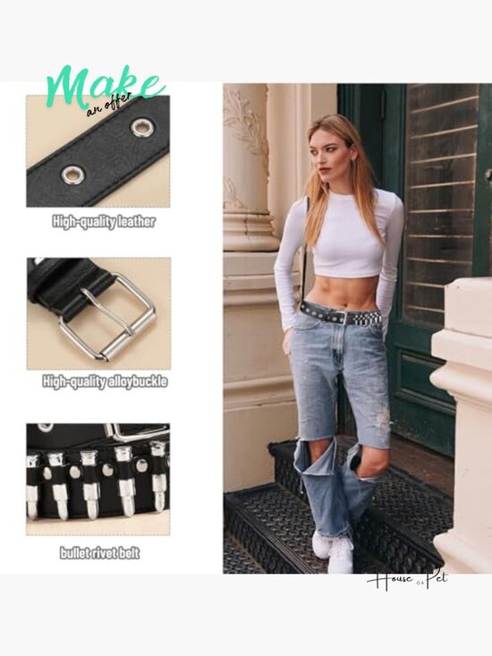 3 Piece Studded Belt Set, Punk Rock Bullet Belts, PU Leather